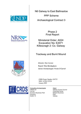 N6 Galway to East Ballinasloe PPP Scheme Archaeological Contract 3 - Killescragh