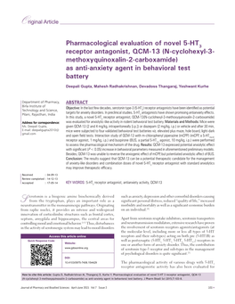 Pharmacological Evaluation of Novel 5‑HT Receptor