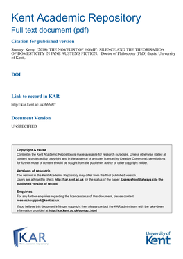 'The Novelist of Home': Silence and the Theorisation of Domesticity in Jane Austen's Fiction