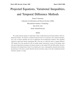 Projected Equations, Variational Inequalities, and Temporal Difference Methods