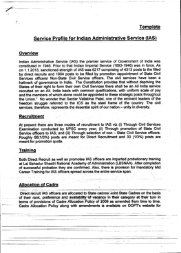 Template Service Profile for Indian Administrative Service (IAS)