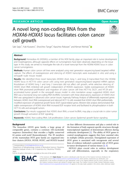 A Novel Long Non-Coding RNA from the HOXA6-HOXA5 Locus Facilitates