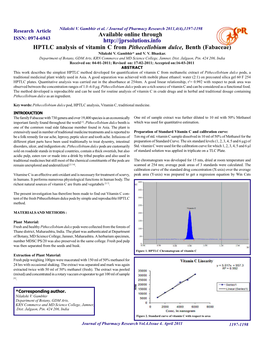 HPTLC Analysis of Vitamin C from Pithecellobium Dulce, Benth (Fabaceae) Nilakshi V