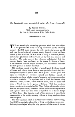 On Laurionite and Associated Minerals from Cornwall