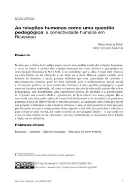 Discussing Human Connectivity in Rousseau As a Pedagogical Issue*