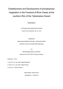 Establishment and Development of Phreatophytic Vegetation in the Foreland of River Oases at the Southern Rim of the Taklamakan Desert