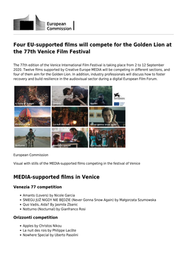 Four EU-Supported Films Will Compete for the Golden Lion at the 77Th Venice Film Festival