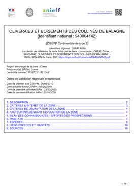 OLIVERAIES ET BOISEMENTS DES COLLINES DE BALAGNE (Identifiant National : 940004142)