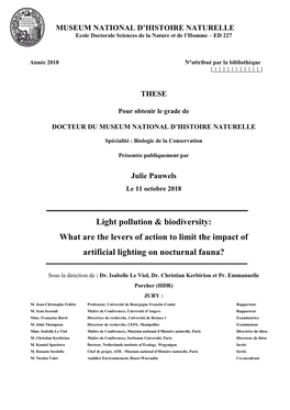 Light Pollution & Biodiversity: What Are the Levers of Action to Limit the Impact of Artificial Lighting on Nocturnal Fauna