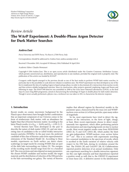 The Warp Experiment: a Double-Phase Argon Detector for Dark Matter Searches