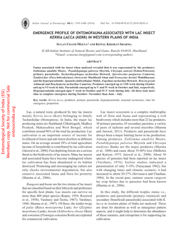 Emergence Profile of Entomofauna Associated with Lac Insect Kerria Lacca (Kerr) in Western Plains of India