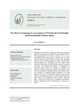 The Role of Language in Accusations of Witchcraft in Sixteenth- and Seventeenth-Century Spain