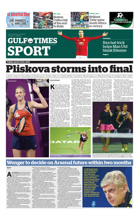 Pliskova Storms Into Final