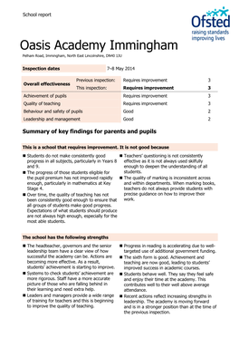 Oasis Academy Immingham Pelham Road, Immingham, North East Lincolnshire, DN40 1JU