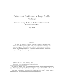 Existence of Equilibrium in Large Double Auctions∗