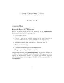 Theory of Impartial Games