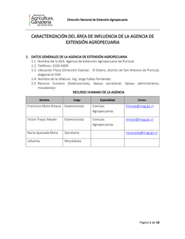 Caracterización Del Área De Influencia De La Agencia De Extensión Agropecuaria