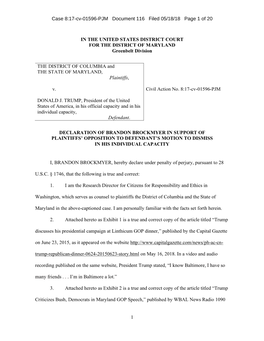 Case 8:17-Cv-01596-PJM Document 116 Filed 05/18/18 Page 1 of 20