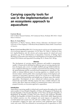 Carrying Capacity Tools for Use in the Implementation of an Ecosystems Approach to Aquaculture