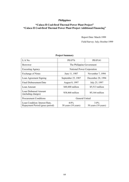 Post-Evaluation Report for ODA Loan Projects 1999