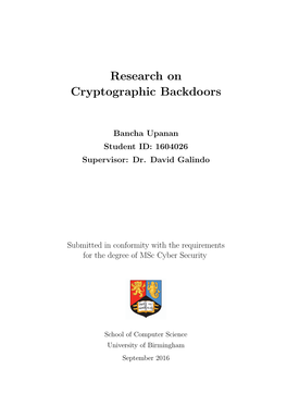 Research on Cryptographic Backdoors