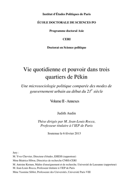 Vie Quotidienne Et Pouvoir Dans Trois Quartiers De Pékin