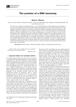 The Promise of a DNA Taxonomy