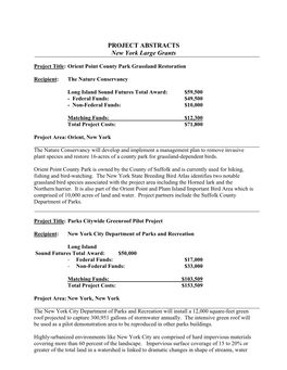 PROJECT ABSTRACTS New York Large Grants