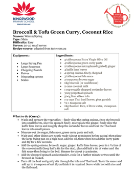 Broccoli & Tofu Green Curry, Coconut Rice