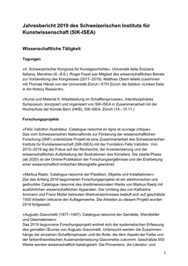 Jahresbericht Des Schweizerischen Institutes Für Kunstwissenschaft (SIK) Zuhanden Der SAGW 2002-12-02