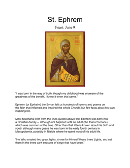 St. Ephrem Feast: June 9
