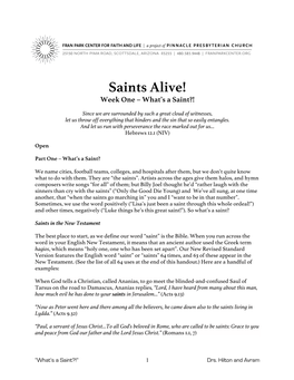 Saints Alive! Week One – What’S a Saint?!