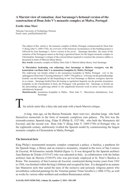 A Marxist View of Ruination: José Saramago's Fictional Version of the Construction of Dom João V's Monastic Complex At