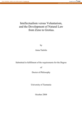 Intellectualism Versus Voluntarism, and the Development of Natural Law from Zeno to Grotius