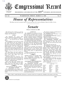 Congressional Record United States Th of America PROCEEDINGS and DEBATES of the 105 CONGRESS, SECOND SESSION