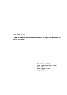 Ralph Andrew Ramos Critical Factors Influencing International Sporting Success of the Philippines: the Athletes’ Perspective