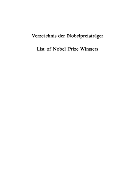 Verzeichnis Der Nobelpreisträger List of Nobel Prize Winners