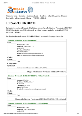 Codici Uffici Agenzia Delle Entrate Della Provincia Di Pesaro-Urbino