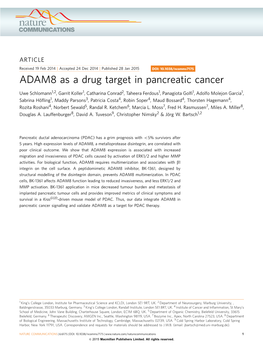 ADAM8 As a Drug Target in Pancreatic Cancer