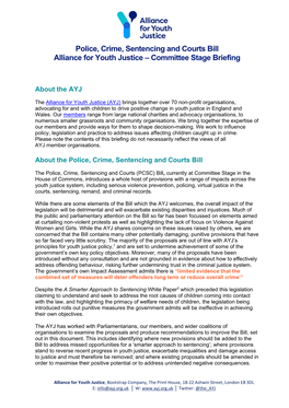 Police, Crime, Sentencing and Courts Bill Alliance for Youth Justice – Committee Stage Briefing