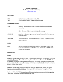 MICHAEL B. BERKMAN the Pennsylvania State University Mbb1@Psu.Edu