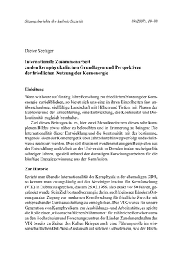 Internationale Zusammenarbeit Zu Den Kernphysikalischen Grundlagen Und Perspektiven Der Friedlichen Nutzung Der Kernenergie