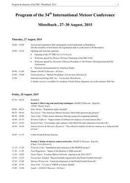 Program of the 34 International Meteor Conference