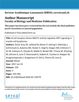 Author Manuscript Faculty of Biology and Medicine Publication