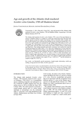 Age and Growth of the Atlantic Chub Mackerel Scomber Colias Gmelin, 1789 Off Madeira Island