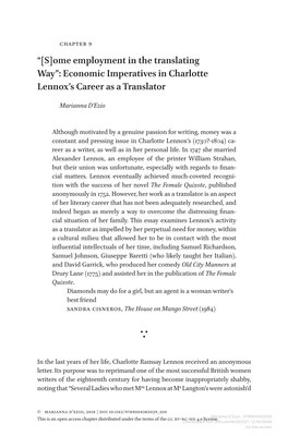 Economic Imperatives in Charlotte Lennox's Career As a Translator