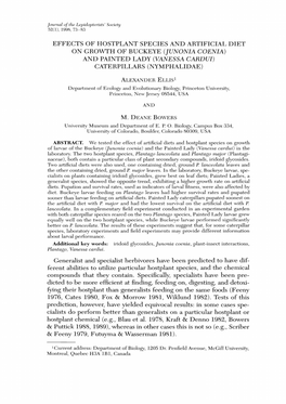 EFFECTS of HOSTPLANT SPECIES and ARTIFICIAL DIET on GROWTH of BUCKEYE (Junonia COENIA) and PAINTED LADY (VANESSA Cardul) CATERPILLARS (NYMPHALIDAE)