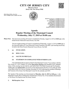 Agenda Regular Meeting of the Municipal Council Wednesday, July 17, 2019 at 10:00 A.M