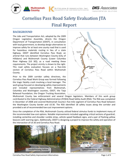 Cornelius Pass Road Safety Evaluation JTA Final Report