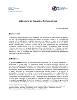 Urbanismo En Los Andes Prehispánicos *